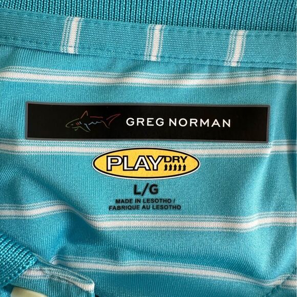 Greg Norman Golf Polo Shirt Striped Short Sleeve Size Large Blue Play Dri - Picture 8 of 9